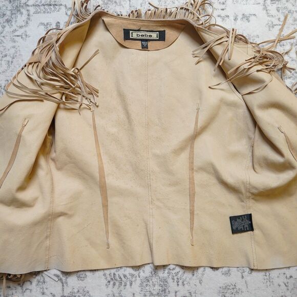 Vintage Bebe Fringe Suede Leather Jacket Boho Chic Western - Women’s Medium - Picture 6 of 8